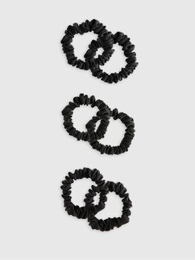 Nwot QUINCE Set Of 6 100% Washable Silk Skinny Scrunchies Black 8451